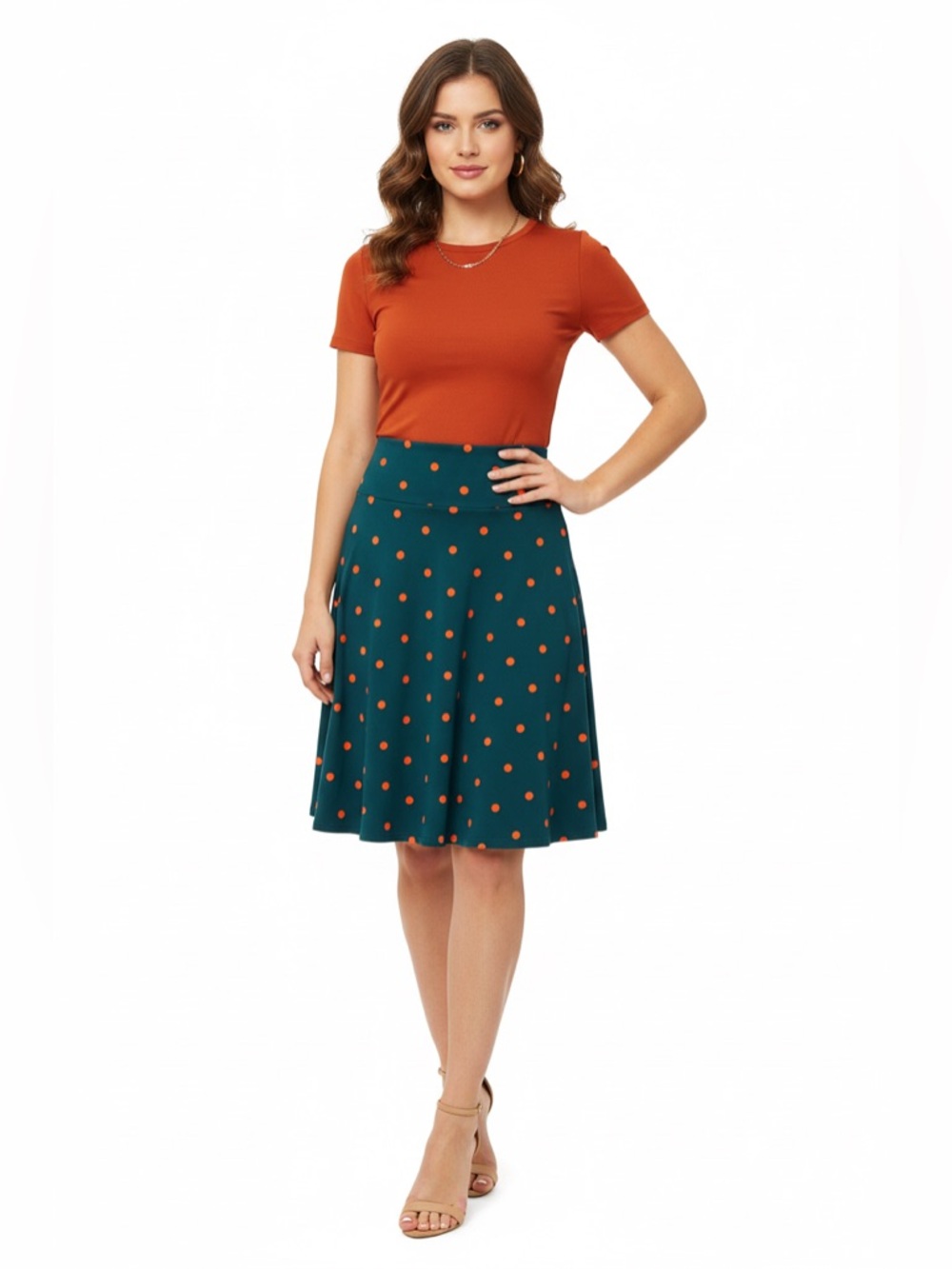 LuLaRoe Azure • A-Line Skirt • Teal with Salmon Dots • Vintage